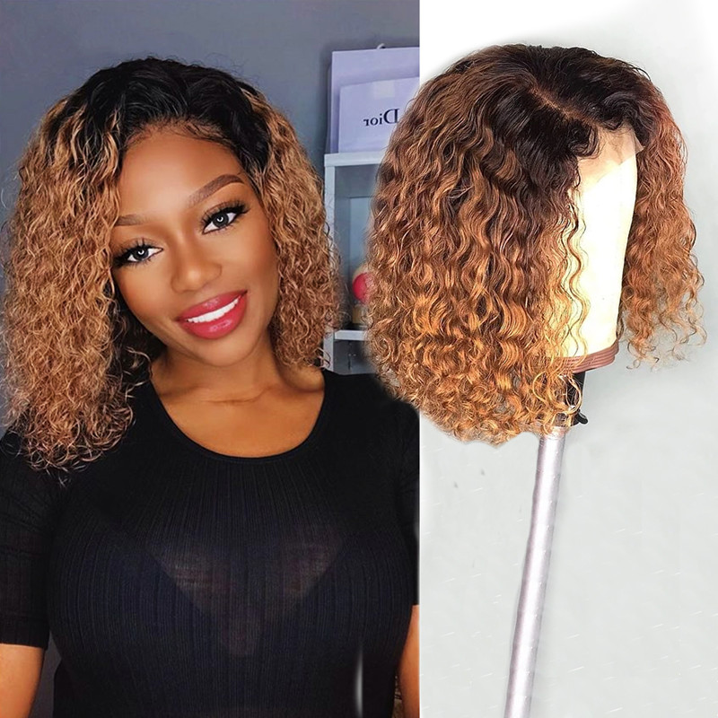 1B/30 Human Hair Water Wave T Part BOB Lace Wig